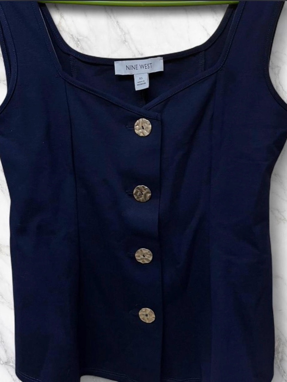 Nine West Navy Sleeveless Button-Front Tank
